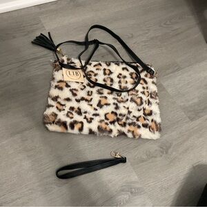 Leopard Print Faux Fur Crossbody Bag by